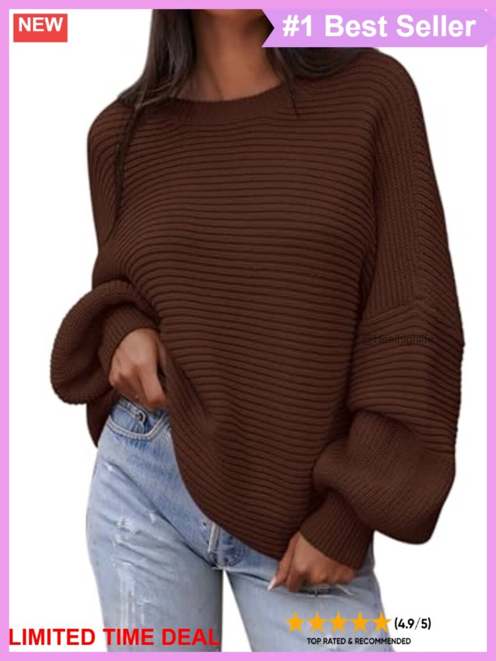 Oversized Chunky Knit Lantern Sleeve Pullover Sweater